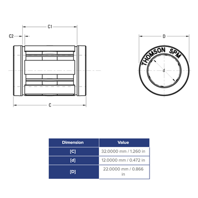 SPM12 THOMSON BALL BUSHING<BR>SPM SERIES 12MM CLOSED LINEAR BEARING SELF ALIGNING 186.59 LBF